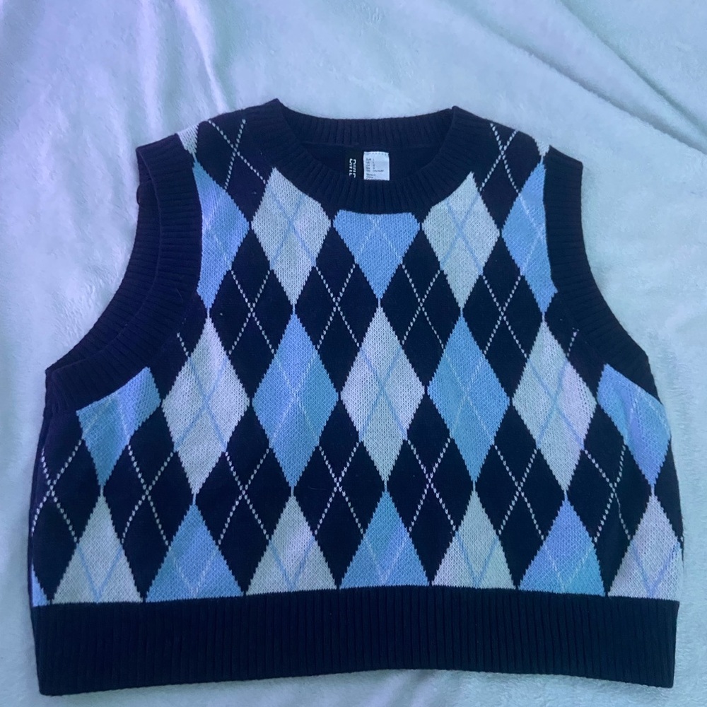 ☾.݁ᛪ༙ Women’s L H&M Argyle Pattern Sleeveless Sweater Cropped Vest